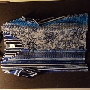 CHICOS ZENERGY STRIPES AND FLOWERS XL BLUE SCOOP NECK NWOT